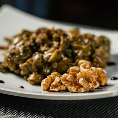 Marinated olives and walnuts.