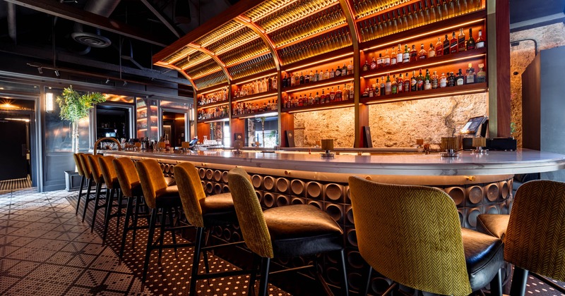Interior, bar with bar chairs