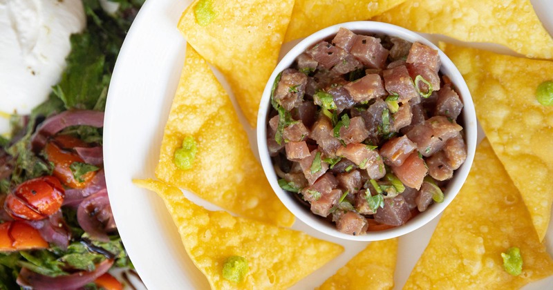 Tuna poke, with wonton chips