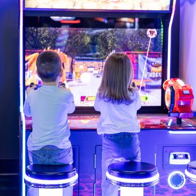 Kids playing video games.