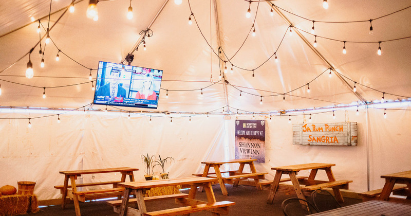 Ceremony tent, tables ready for guests