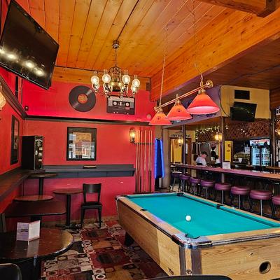 Bar area, pool table.