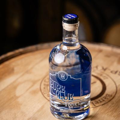 A bottle of pure blue vodka.
