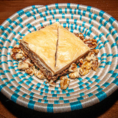 Baklava with nuts closeup