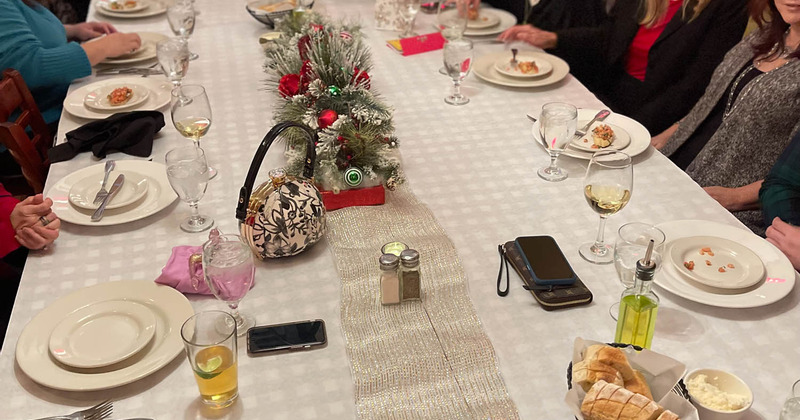 Interior, tables set with tableware