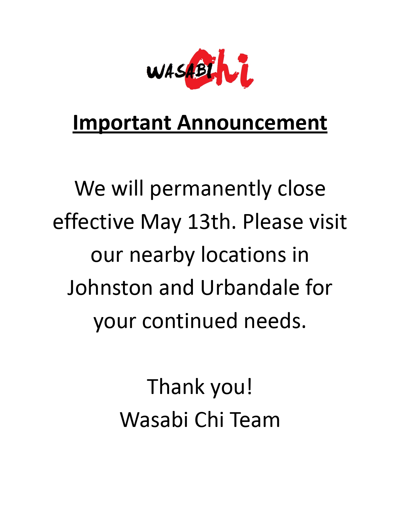 Wasabi Chi Des Moines, IA