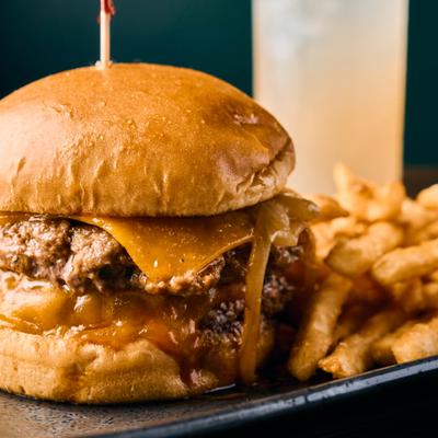 Dublin smash burger served with fries.