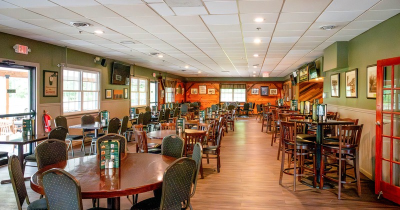 Interior seating area with chairs and tables