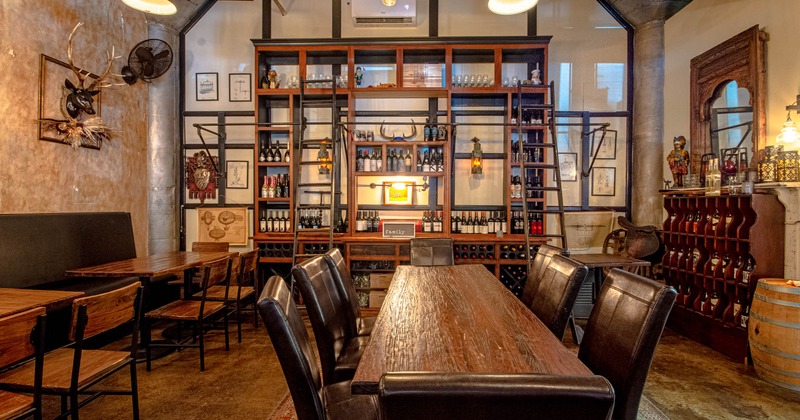 Interior, tables and seating, wine racks
