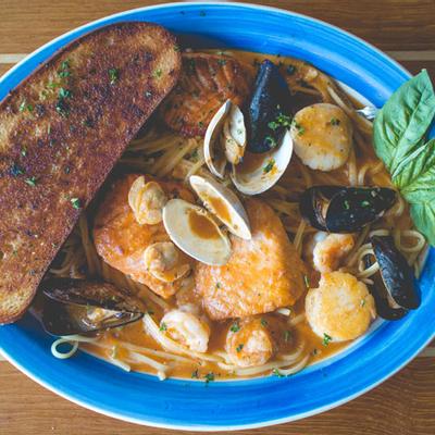 Oriental noodles with seaweed salad, pickled ginger & wasabi.