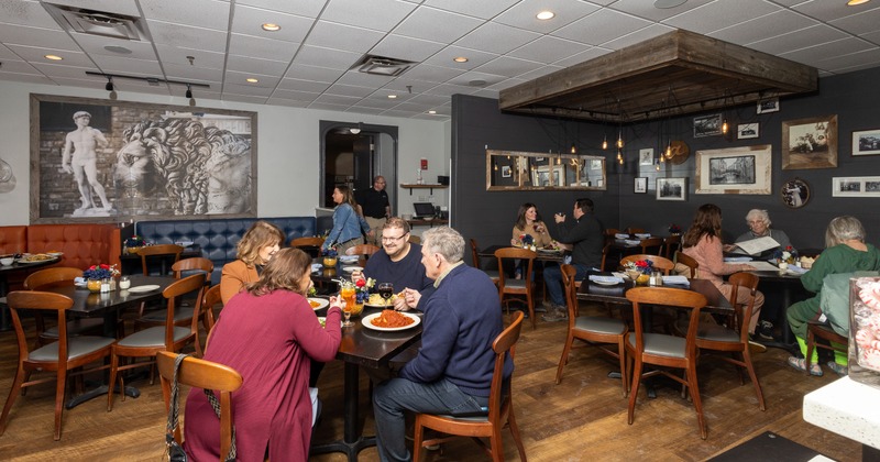 Interior, diner tables, guests eating