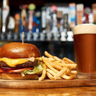 Cheeseburger and cold beer