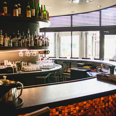 Bar area, high chairs lined up