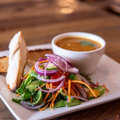 Soup, salad, and bread.