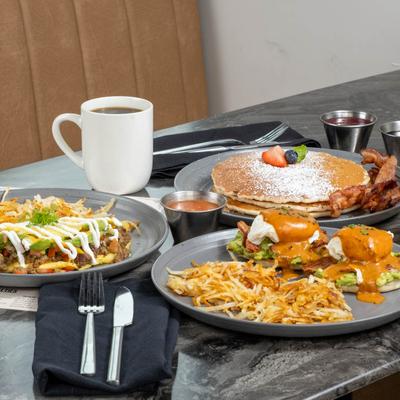 Food and drinks on the table.