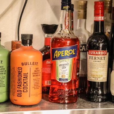 Bottles of alcoholic drinks.