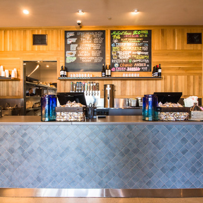 Counter and a menu on the wall