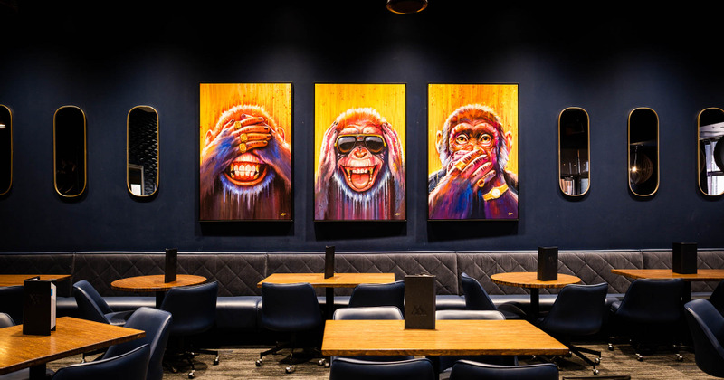 Interior, tables and chairs, seats and wall art