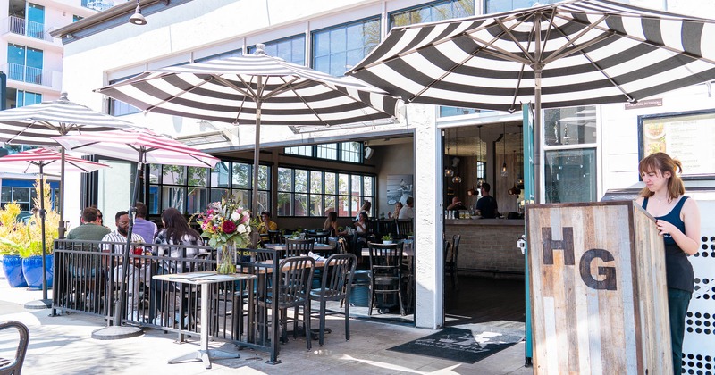 Exterior, patio with parasols