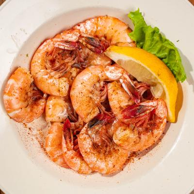 Peel and eat shrimp, top view.