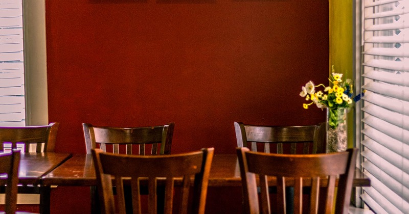 Interior, table by a window, closeup