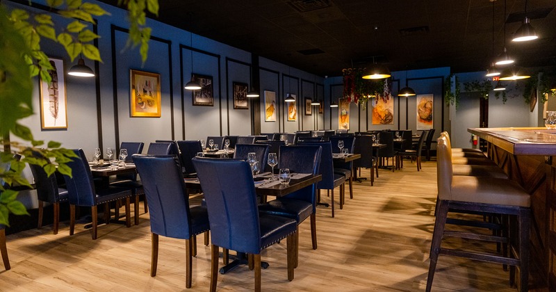 Interior, dining space with tables and accessories