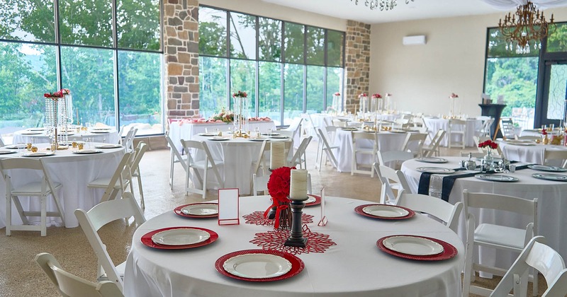 Interior, table decorated for a Wedding reception