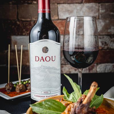 Wine and food on table