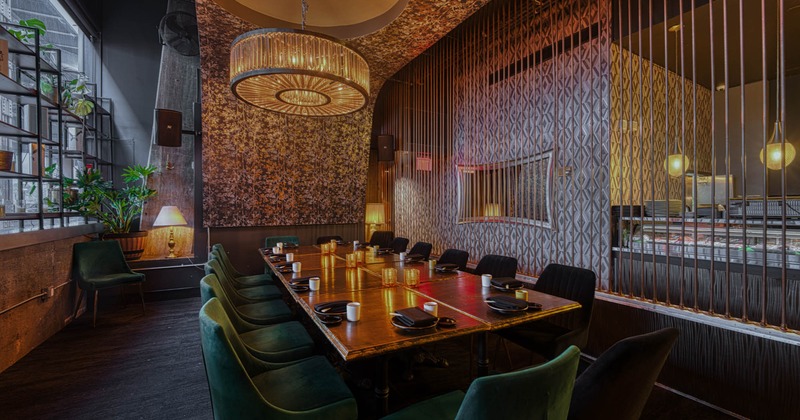 Interior, a long table with chairs