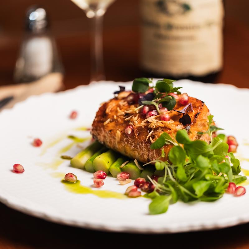 Miso pomegranate glazed salmon photo