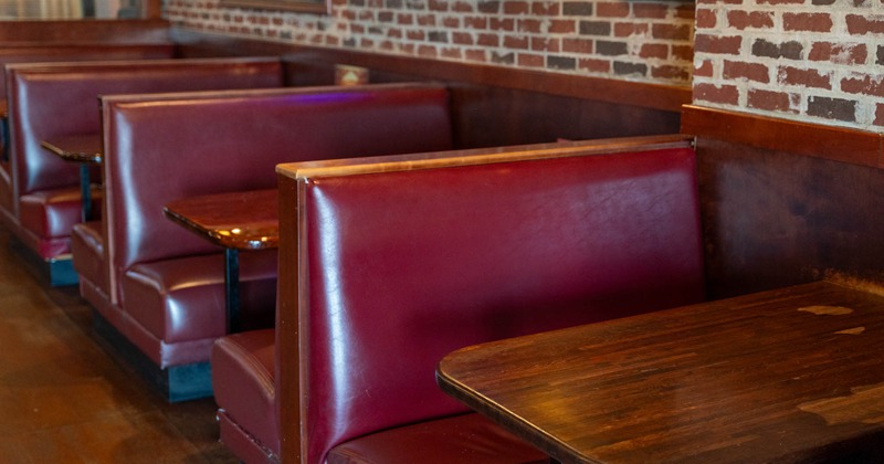 Interior, booths, tables for four