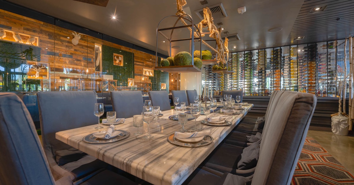 Interior, seating area, tables ready for guests