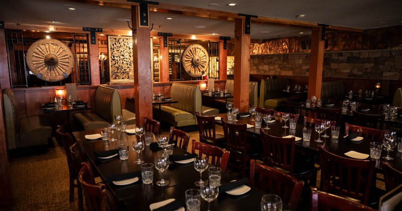 Interior, dining area, tables ready for guests