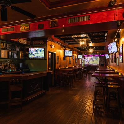 Dimly-lit empire room.