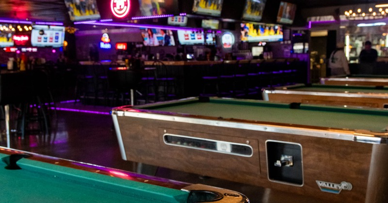 Seating area with a pool table