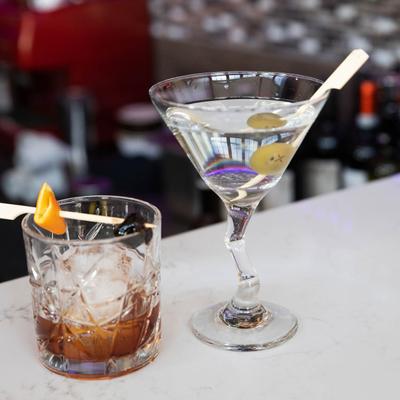 Orange peel drink and a Martini.
