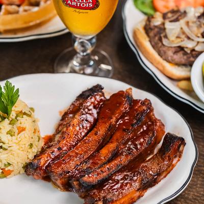 BBQ spare ribs with rice pilaf.