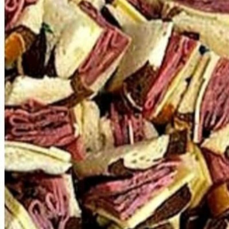 Pastrami catering platter on Chocolate Marble Rye. photo