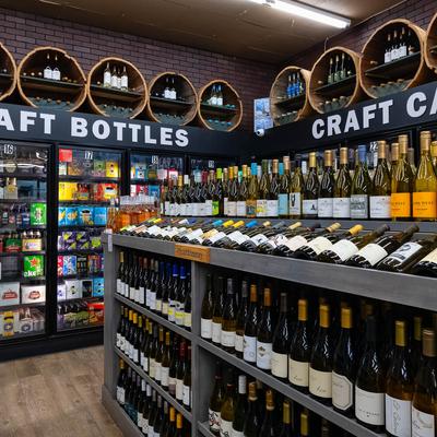 A variety of wine bottles.