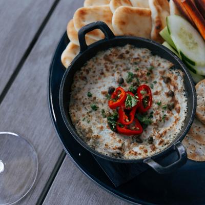 White fish dip plate.