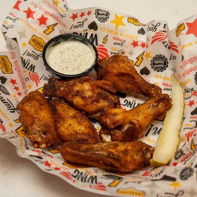 Cajun Chicken Wings and dip.