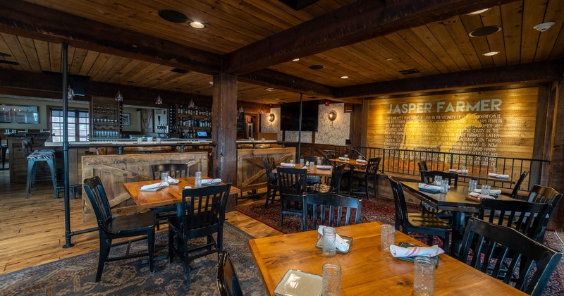 Dining space, tables ready for guests