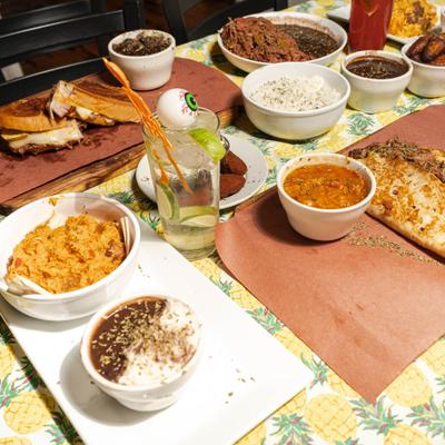 Variety of menu items served on the table.