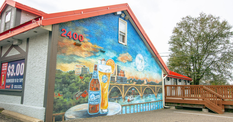 Mural of beer on exterior wall