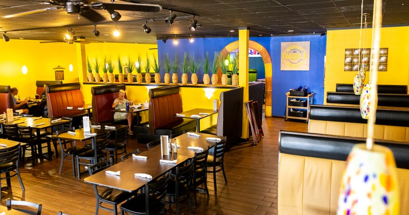 Interior, tables, chairs, booths