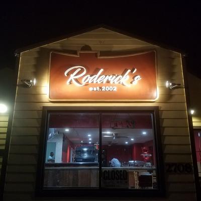 The restaurant at nighttime.