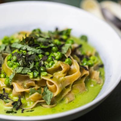 Egg noodles, closeup.