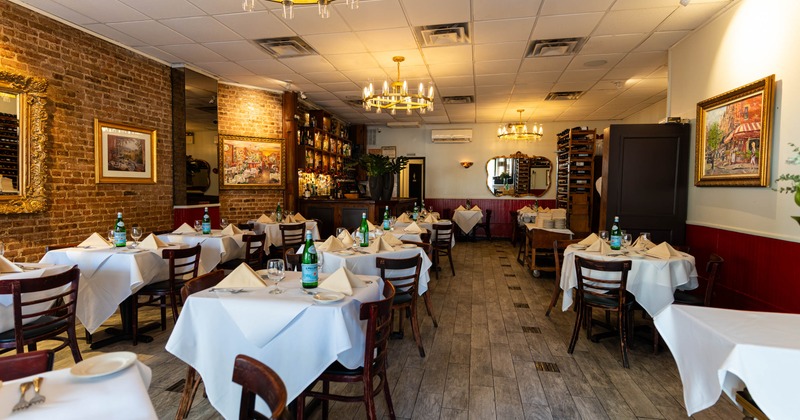 Dining area, tables ready for guests