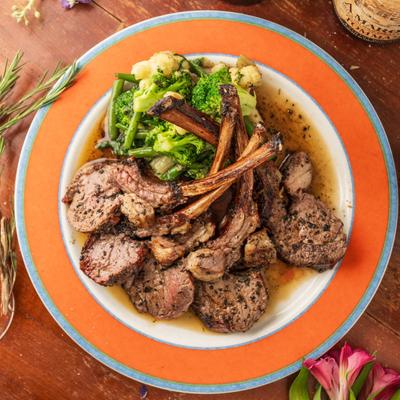 Oven roasted lamb chops, seasoned with sage and rosemary.