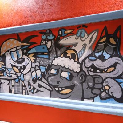 Exterior, mural art.